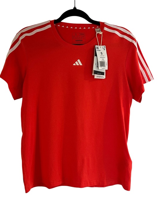 adidas Tops - Adidas Red Short-Sleeve Athletic Woman’s Tee w/ Classic White 3-Stripes- S